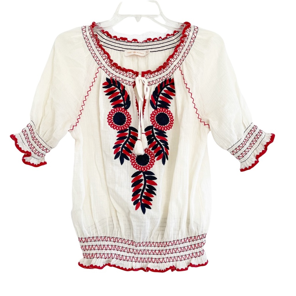 Tory Burch Mari Embroidered Top Elastic XS